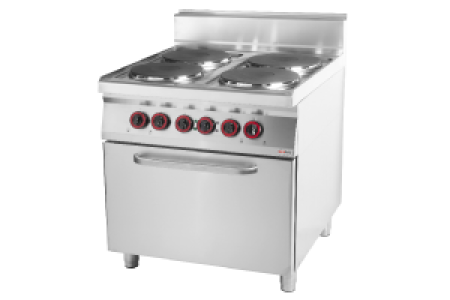 Elektrický sporák s troubou statickou REDFOX SPT 90/80 21 E - Sporák el. se statickou el. troubou GN 2/1 - 4x plotýnka 400 V